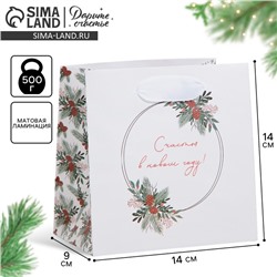 Пакет подарочный новогодний ламинированный квадратный «Зима», 14×14×9 см