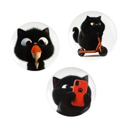 Значки 3шт "ЧЕРНЫЙ КОТ" 3.7 см на булавке ассорти 71099 Феникс