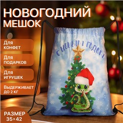 Мешок для подарков новогодний на шнурке, размер 35×1×42 см, молочный/голубой