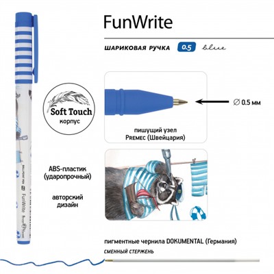 Ручка шариковая 0.5 мм "FunWrite.Енот-морячок" синяя 20-0212/72 Bruno Visconti