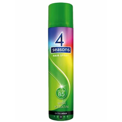 Лак для волос 4 Seasons, 3 Extra Hold экстрасильная фиксация, (Pro-Vitamin B5, Keratin), 265 мл