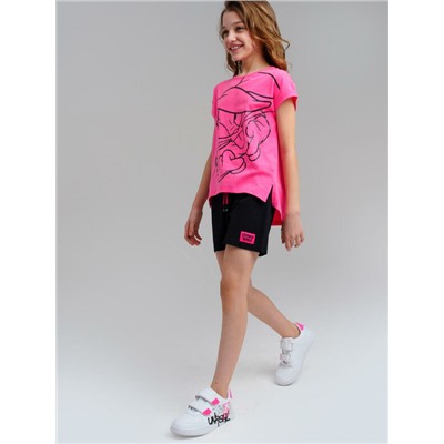 Комплект трикотажный для девочек: фуфайка (футболка), шорты