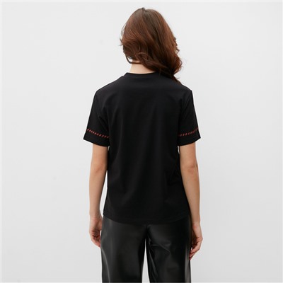 Футболка женская с красным кантом Basic line чёрная, размер 44