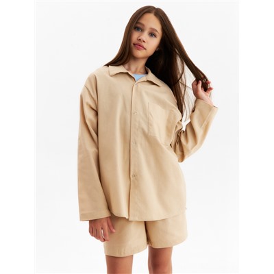 Комплект (рубашка и шорты) для девочки MINAKU, бежевый, рост 134 см