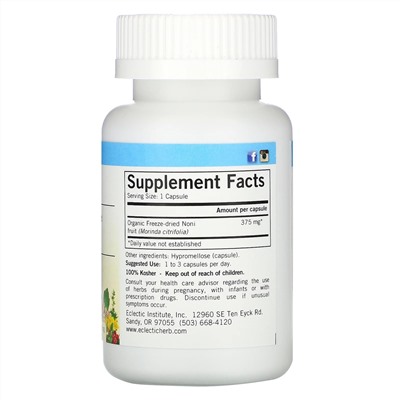 Eclectic Institute, Noni, 375 mg, 100 Non-GMO Veg Caps