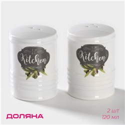 Набор для специй Доляна «Гурман», солонка, перечница, 120 мл, доломит, белый