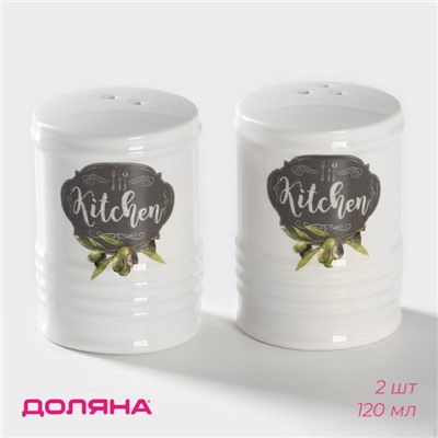 Набор для специй Доляна «Гурман», солонка, перечница, 120 мл, доломит, белый