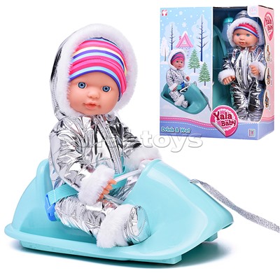 Пупс "Андрейка" на санях (пьет, писает) с аксессуарами, в коробке