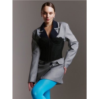 Пиджак женский с контрастным воротником MINAKU: Casual Collection, серый, размер 42