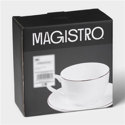 Чайная пара фарфоровая Magistro La Perle, 2 предмета: чашка 230 мл, блюдце d=15 см, цвет белый
