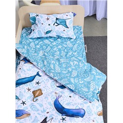 Постельное белье детское поплин с простыней на резинке - Киты