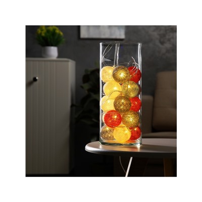 Гирлянда «Нить» 5 м с насадками «Клубки красно-голубые», IP20, прозрачная нить, 20 LED, свечение тёплое белое, 220 В