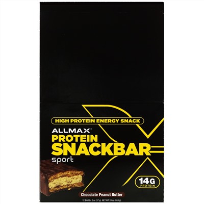 ALLMAX Nutrition, энергетический снек с высоким содержанием протеина, протеиновый батончик, арахисовая паста с шоколадом, 12 батончиков по 57 г (2 унции)