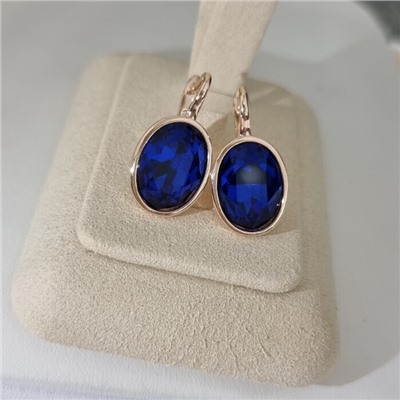 Серьги с кристаллом под Swarovski ювелирная бижутерия коллекция "Дубай" покрытие позолота, вставка: стекло, цвет: синий, арт.414.734
