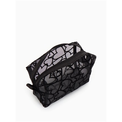 Косметичка квадратная Black beauty, с рисунком, на молнии, чёрная