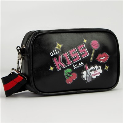 Сумка детская для девочки Kiss, искусственная кожа, на ремешке, чёрная, 18×6×11 см