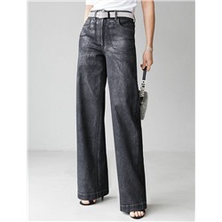 Джинсы трубы из эластичного денима с металлизированным покрытием