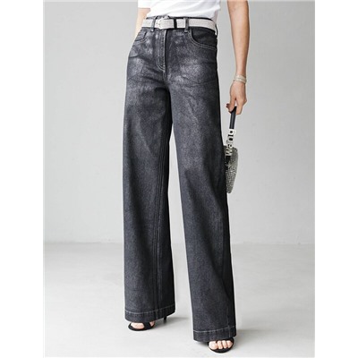 Джинсы трубы из эластичного денима с металлизированным покрытием