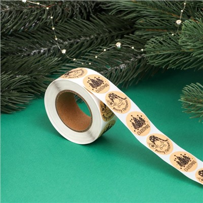Наклейки новогодние в рулоне Christmas, для декора и подарков, 500 шт., 2.5×2.5 см