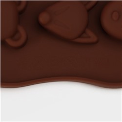 Форма для конфет и шоколада Доляна «Мордашки», силикон, 21×10.5 см, 15 ячеек (2.5×2.3 см), коричневая