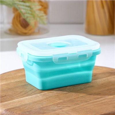 Контейнер для еды складной с крышкой Доляна «Коста», 400 мл, 12.5×9×6.4 см, силикон, бирюзовый