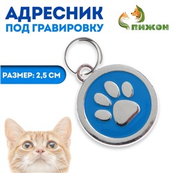 Адресник под гравировку «Лапа», 2.5 см, голубой