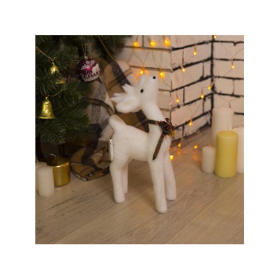 Светодиодная фигура «Олень» 16×30×9 см, флок, от батареек CR2032×2, свечение тёплое белое