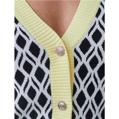 Кардиган с V-вырезом жаккардовой вязки с принтом ромб
