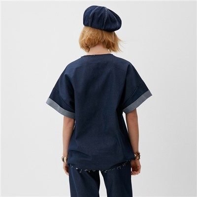 Футболка женская оверсайз MINAKU: Jeans Collection, синяя, размер 52