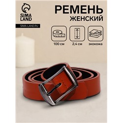 Ремень женский, 100×2.4 см, классическая пряжка тёмный металл, рыжий