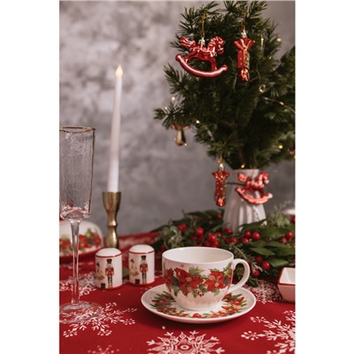 Чайная пара «Новогоднее настроение», 2 предмета: чашка 210 мл, блюдце d=15.5 см, фарфор, белая