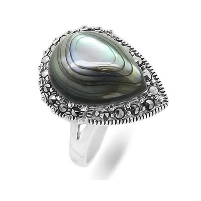 Кольцо из серебра марказит, перламутр, SL-AGA70с