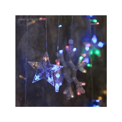 Гирлянда «Бахрома» 2.4×0.9 м с насадками «Снежинки», IP20, прозрачная нить, 150 LED, свечение мульти, 8 режимов, 220 В