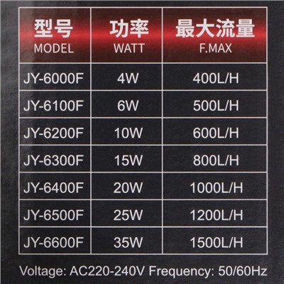 Фильтр внутренний JINGYE JY-6000F, 400 л/ч, 4 Вт