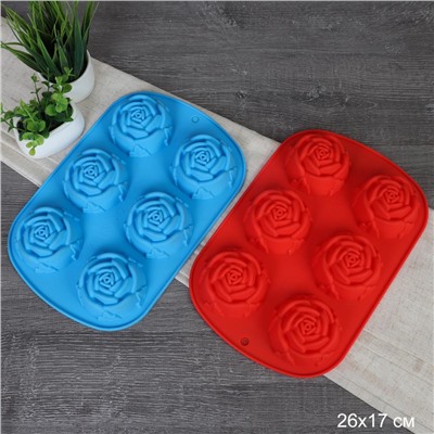 Форма для выпечки 6 ячеек силиконовая Цветы Роза 6,5х3,5 см / HL-058 / уп 200/ 0,105/ 25*16,5*3,5