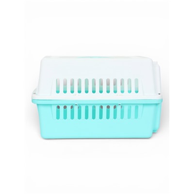 Переноска для животных, 49×31×31 см, с металлической дверью, пластик, белая, бирюзовая