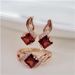 Комплект ювелирная бижутерия коллекция  "Дубай" серьги и кольцо 17 р, покрытие: позолота, вставка: фианиты, цвет: красный и прозрачный, арт.215.469-17