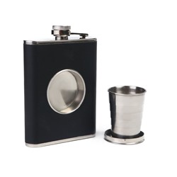 Фляжка Мастер К, 240 мл, со складным стаканом 50 мл, нержавеющая сталь, чёрная