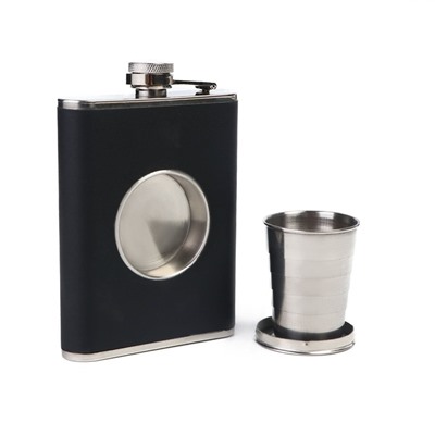Фляжка Мастер К, 240 мл, со складным стаканом 50 мл, нержавеющая сталь, чёрная