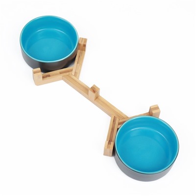 Миски, 450 мл, 28.5×15.5×7 с, 2 шт., на подставке, керамика, серая, голубая