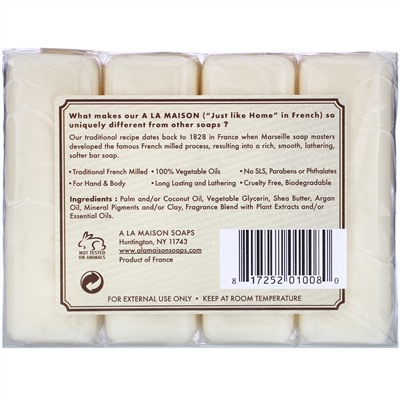 A La Maison de Provence, Мыло для рук и тела, с ароматом овсяного молочка, 4 куска, 3.5 унций (100 г) каждый
