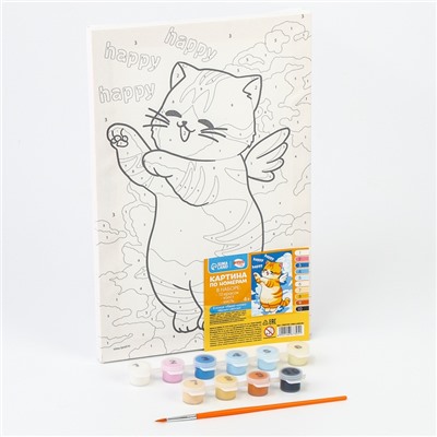 Картина по номерам для детей на холсте с подрамником «Счастливый котик», 20×30 см
