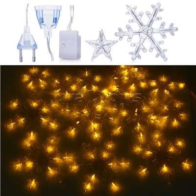 Электрогирлянда-занавес светодиодная "Снежинки", теплый