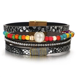 Браслет, жемчуг swarovski , кожа , сталь, ALBW159ч
