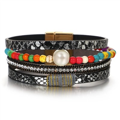 Браслет, жемчуг swarovski , кожа , сталь, ALBW159ч