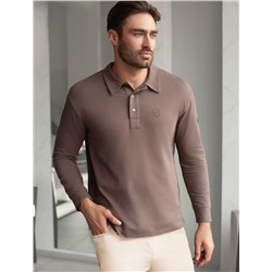 Лонгслив с воротником поло на пуговицах из премиального хлопка с эластаном