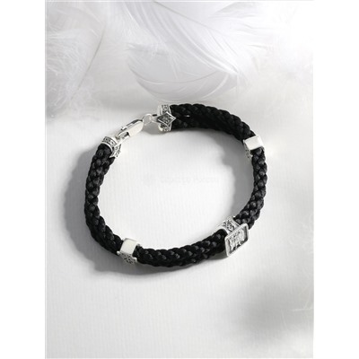 Браслет текстильный из чернёного серебра - Архангел Михаил, кресты Бр-2015ч