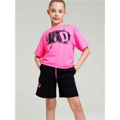 Комплект трикотажный для девочек: фуфайка (футболка), шорты