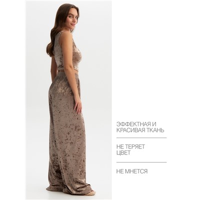 Брюки домашние женские KAFTAN Velvet, размер 44-46, кофейные
