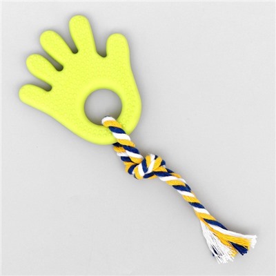 Игрушка жевательная для собак «Ладошка», 10 см, с канатом, салатовая